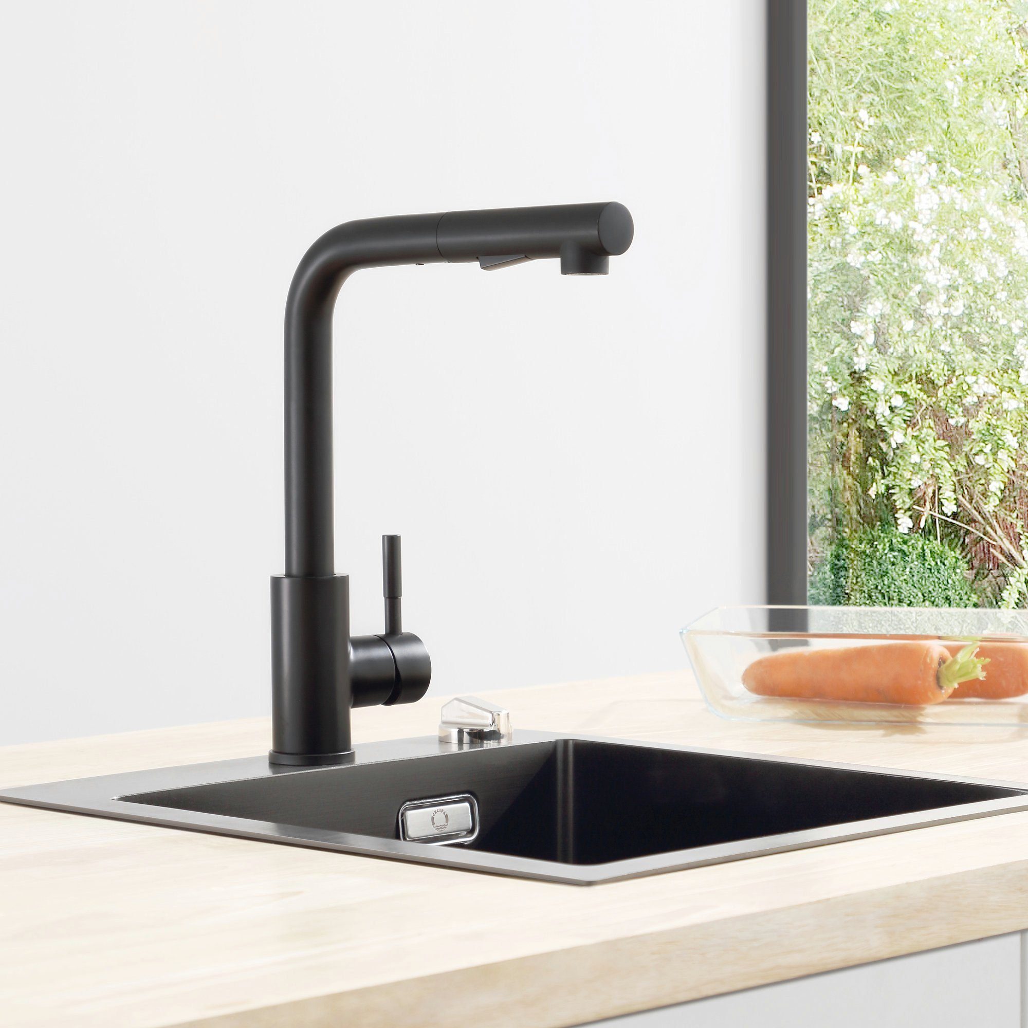 Schwarz Niederdruck Ausziehbar Küchenarmatur Wasserhahn 360 Drehbare ° Küchenarmatur CECIPA