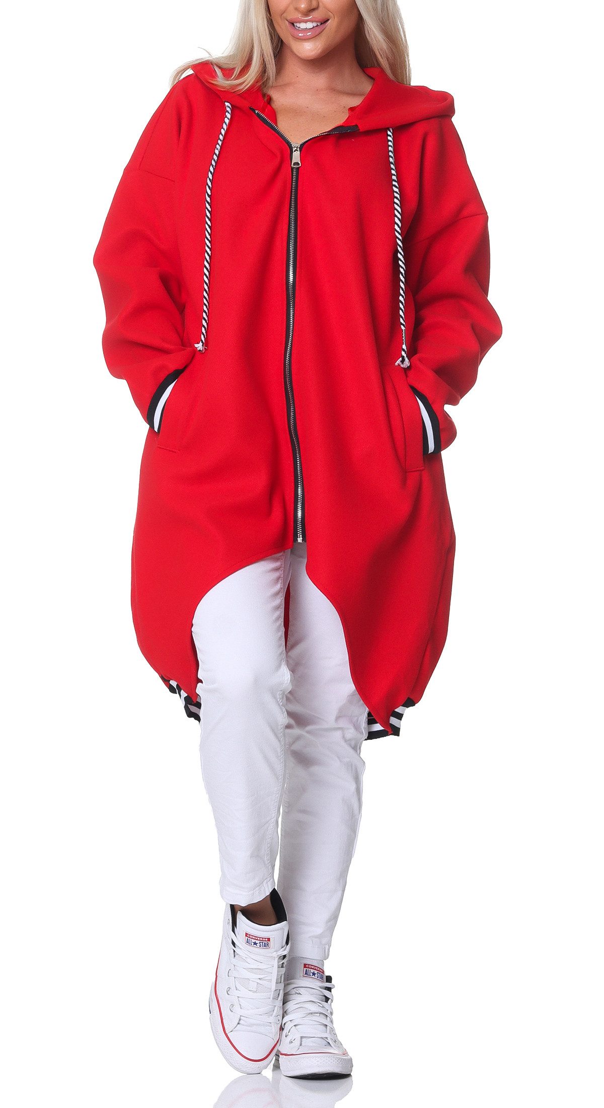 simaranda Kapuzennickijacke Damen Sweatjacke 5410 38-44 Rot mit Kapuze