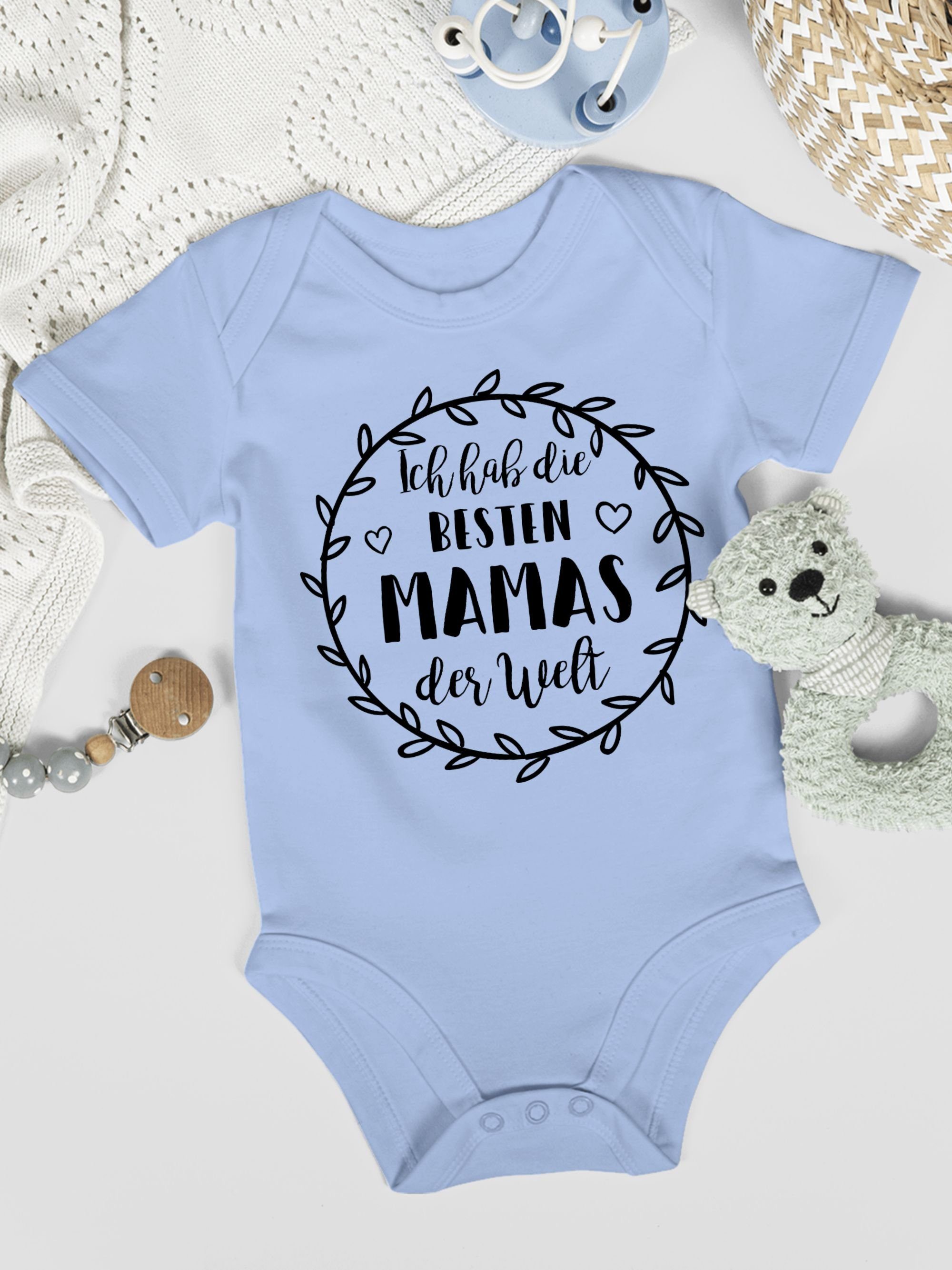 der hab Welt Shirtbody besten (1-tlg) Mamas die 2 Babyblau Muttertagsgeschenk Ich Shirtracer