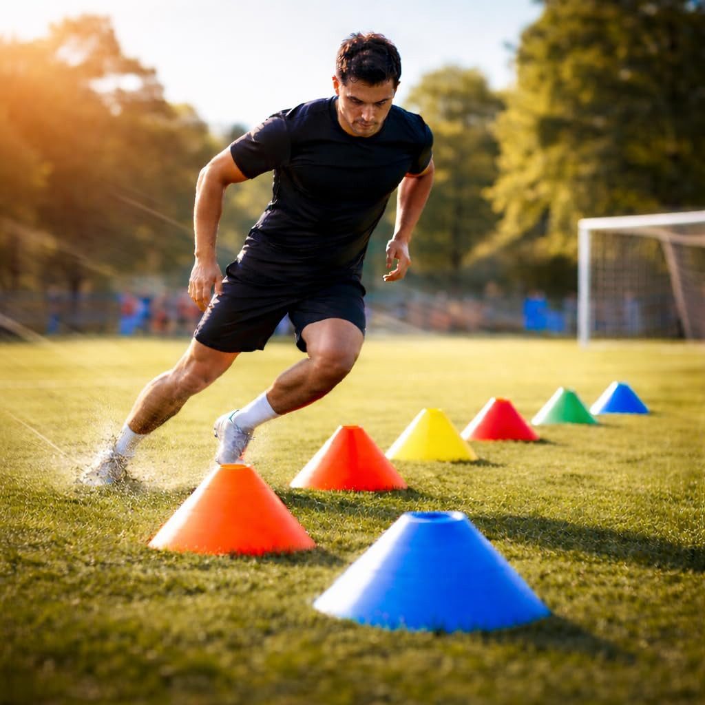 Athlejoy Trainingshilfe 20 Markierungshütchen Slalom Hütchen Kegel für Fußball, Leichtathletik