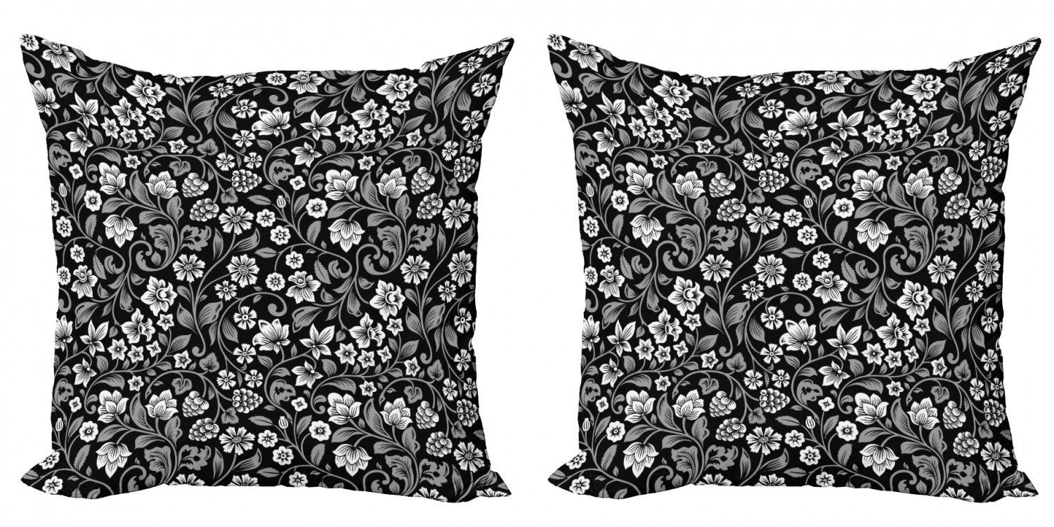 Kissenbezüge Modern Accent Doppelseitiger Digitaldruck, Abakuhaus (2 Stück), Schwarz und Grau Blumen mit Beeren