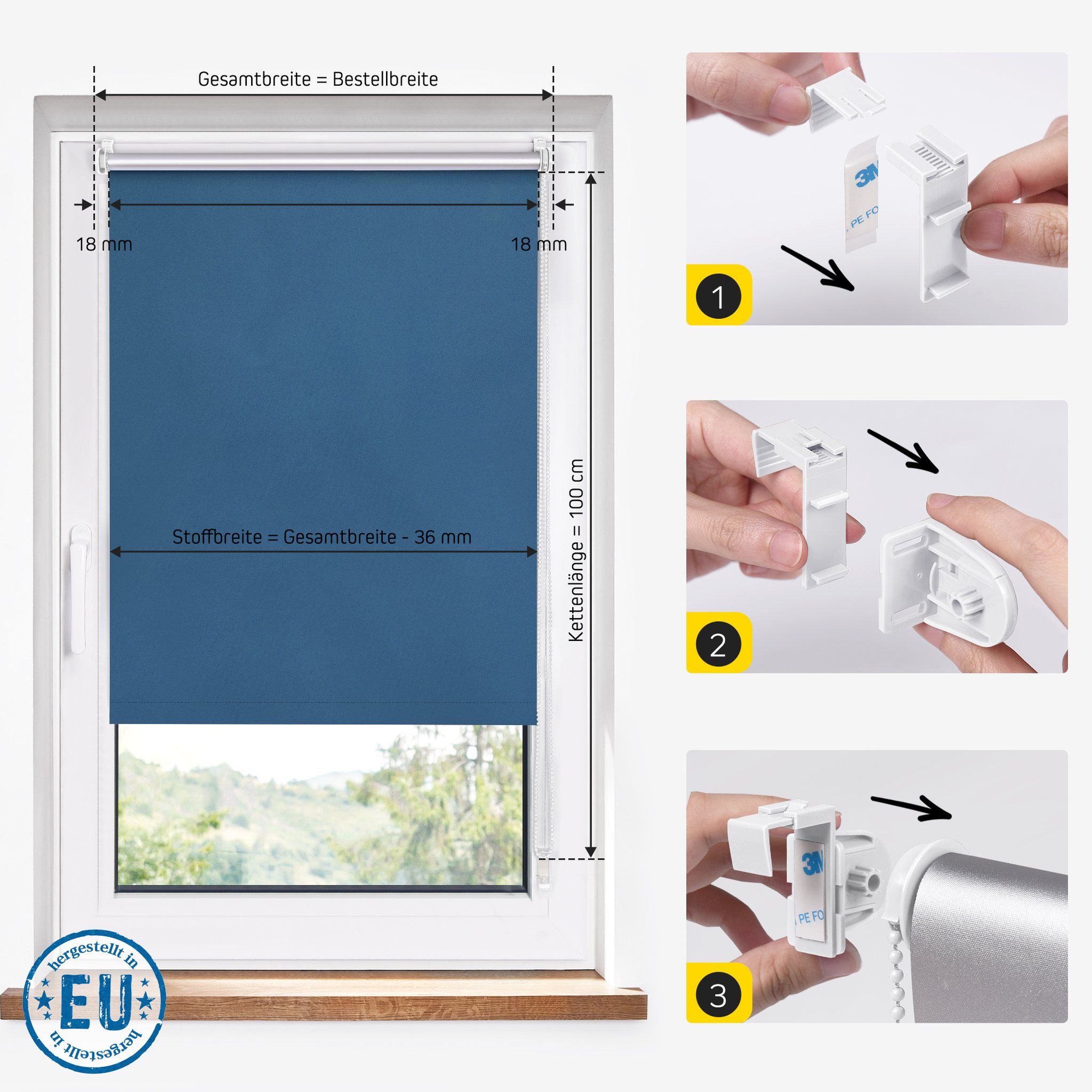 Verdunklungsrollo Standard Thermorollo, Klemmbar, 30 x 100 cm, dunkelblau, günstig online kaufen