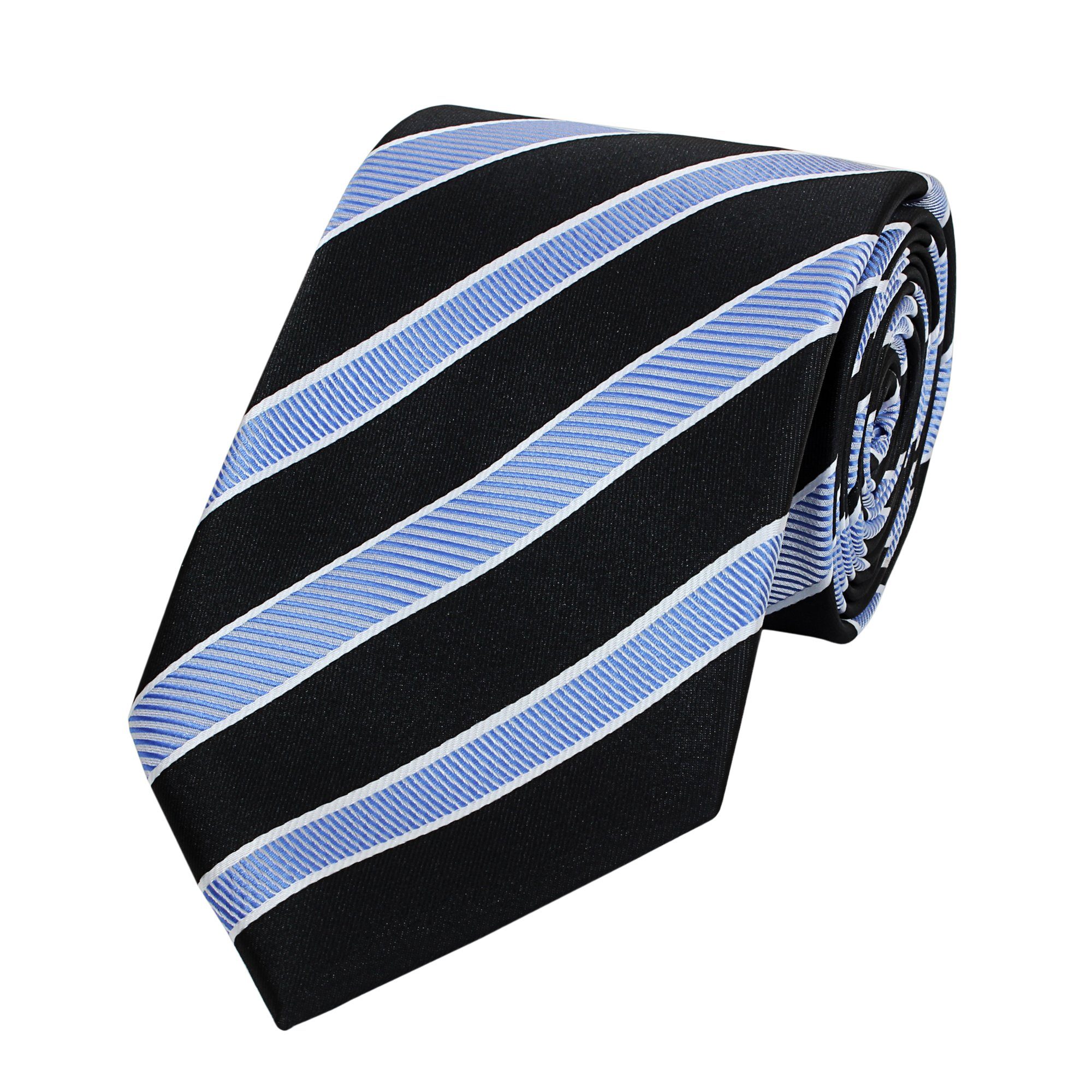 Fabio Farini Krawatte Herren Krawatte Blautöne - verschiedene Blaue Männer Schlips in 8cm (ohne Box, Gestreift) Breit (8cm), Schwarz Blau - Platinum Gray/Cool Blue/Ice Blue | Breite Krawatten