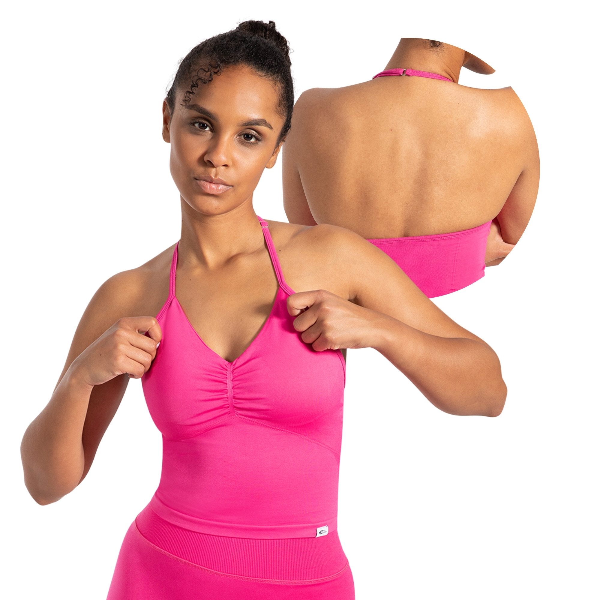 Smilodox Tanktop Malena, Crop Neckholder Sporttop, Ringdetails, Rückenfrei Tanktop nahtlos figurbetont, Sport Freizeit Yoga stylische Looks