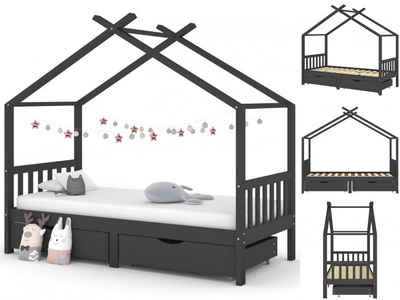 vidaXL Kinderbett Kinderbett mit Schubladen Dunkelgrau Massivholz Kiefer 90x200cm