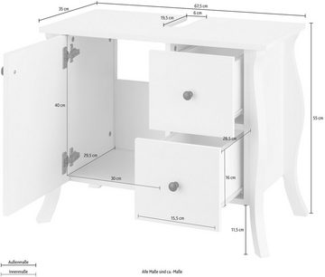 loft24 Waschbeckenunterschrank Lucinda Badezimmer Unterschrank, 1 Tür, 2 Schubladen, Breite 67,5 cm