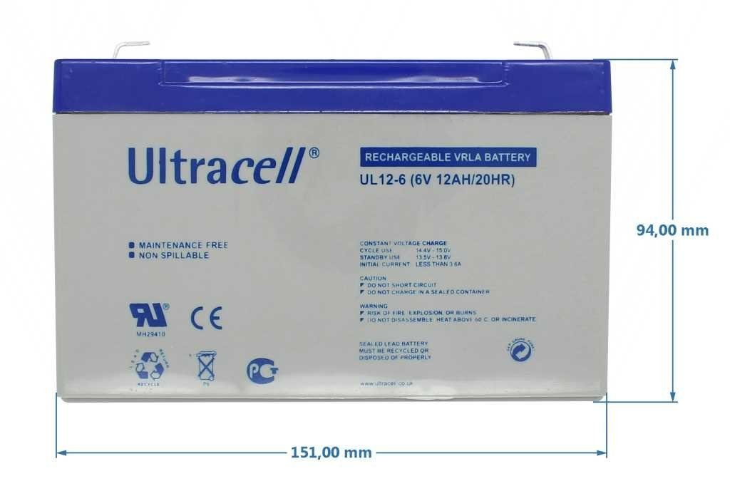 Ultracell Gel Blei Akku AGM Ultracell Bleiakku UL12-6 6V Akku 12Ah