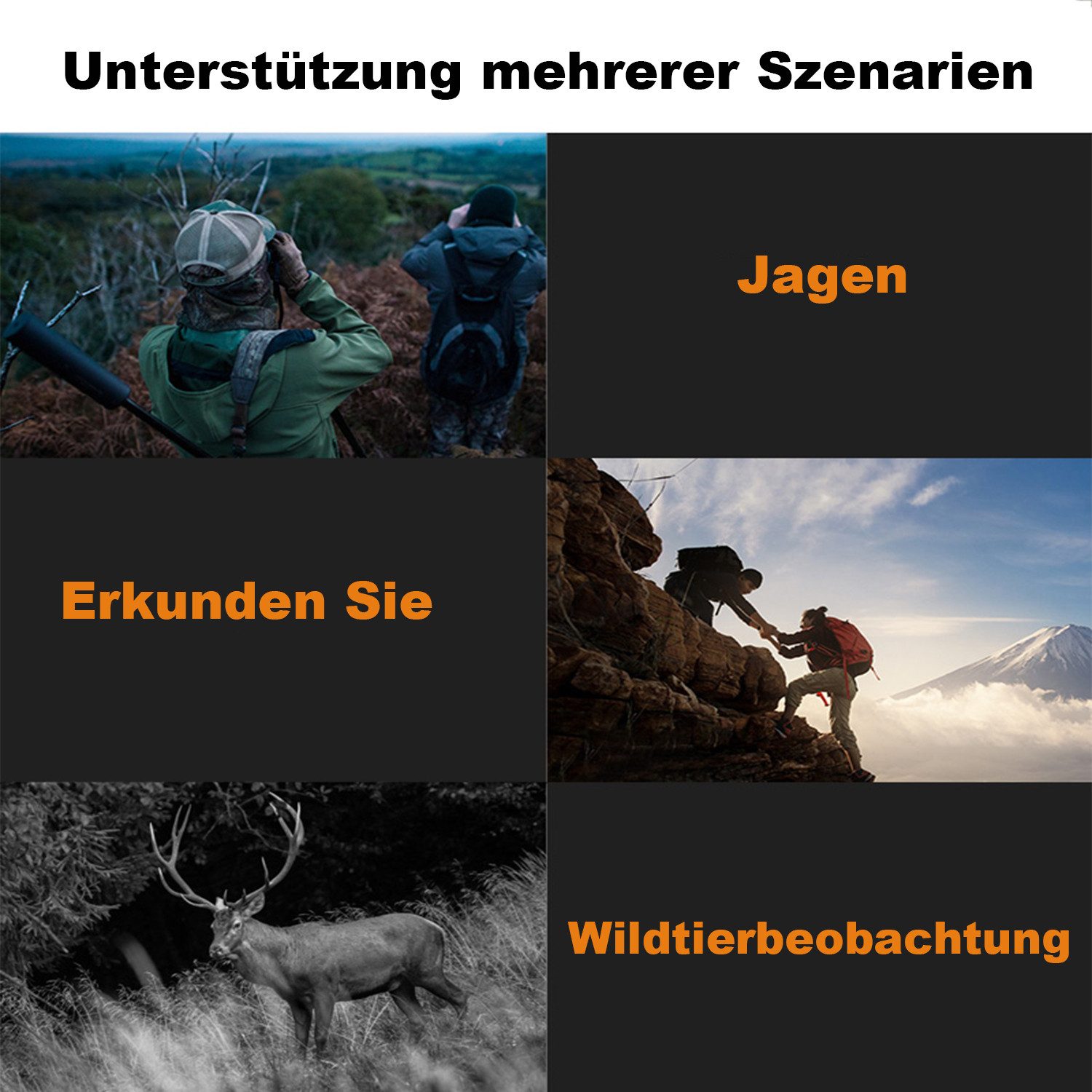 KINSI Ferngläser, Nachtsichtgeräte, hochauflösende Infrarotfotos und -videos Fernglas (Reichweite bei Tag: 96-1000 Meter, Reichweite bei Nacht: 200-300 Meter)