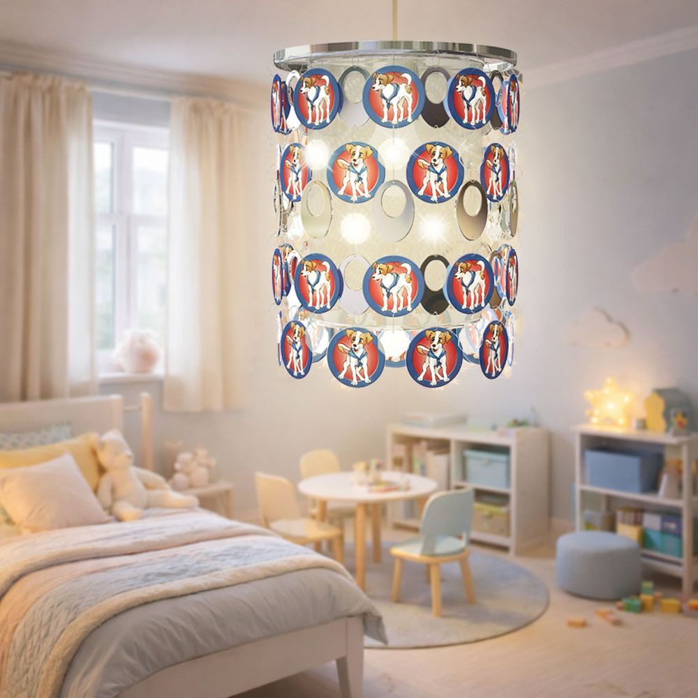 Esto Hängeleuchte, Leuchtmittel nicht inklusive, Lampenschirm Kinderleuchte Kinderzimmer Hängelampe Hunde chrom