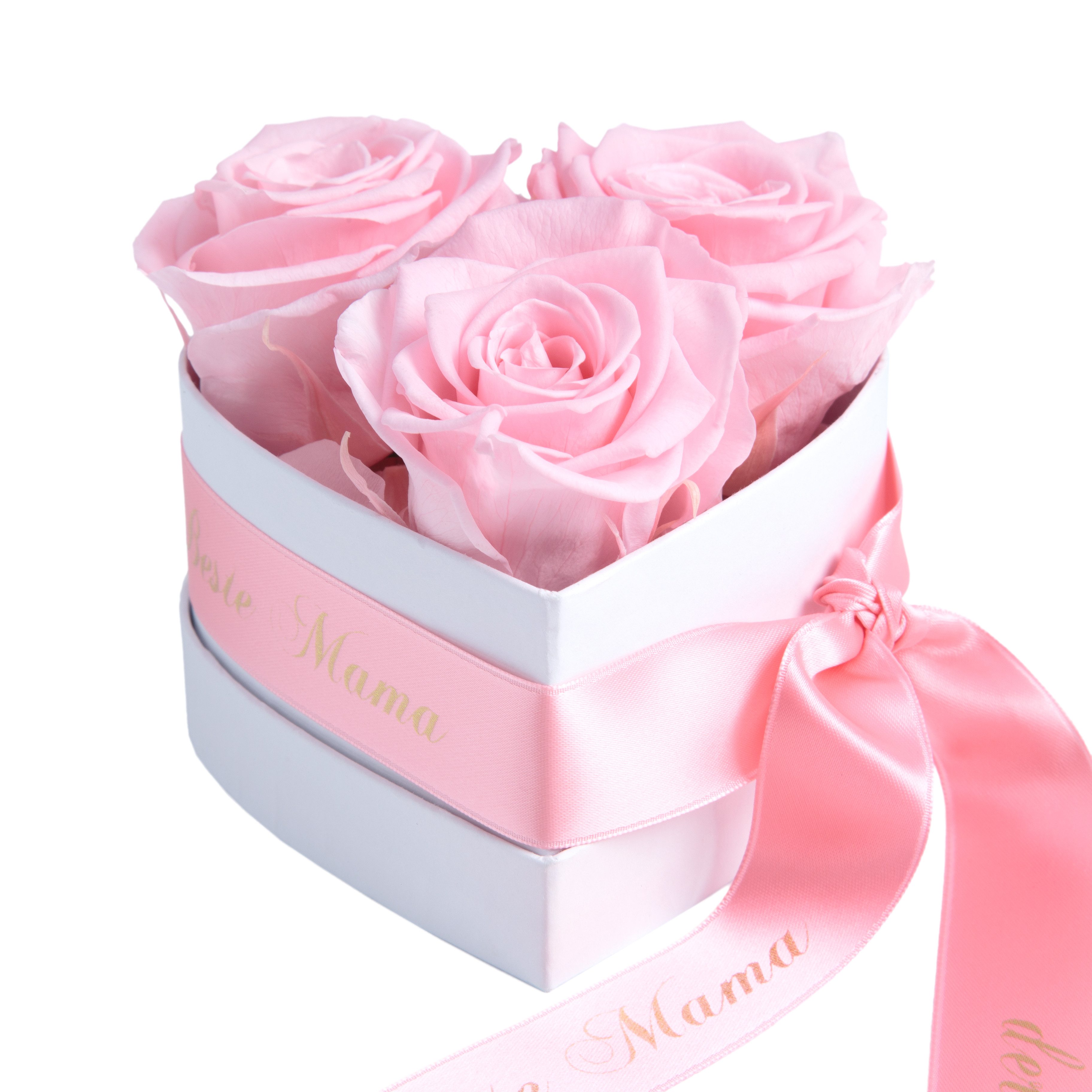 Kunstblume Rosenbox Herz 3 Infinity Rosen für die Beste Mama der Welt Geschenk Rose, ROSEMARIE SCHULZ Heidelberg, Höhe 10 cm, echte Blumen haltbar 3 Jahre, Made in Germany