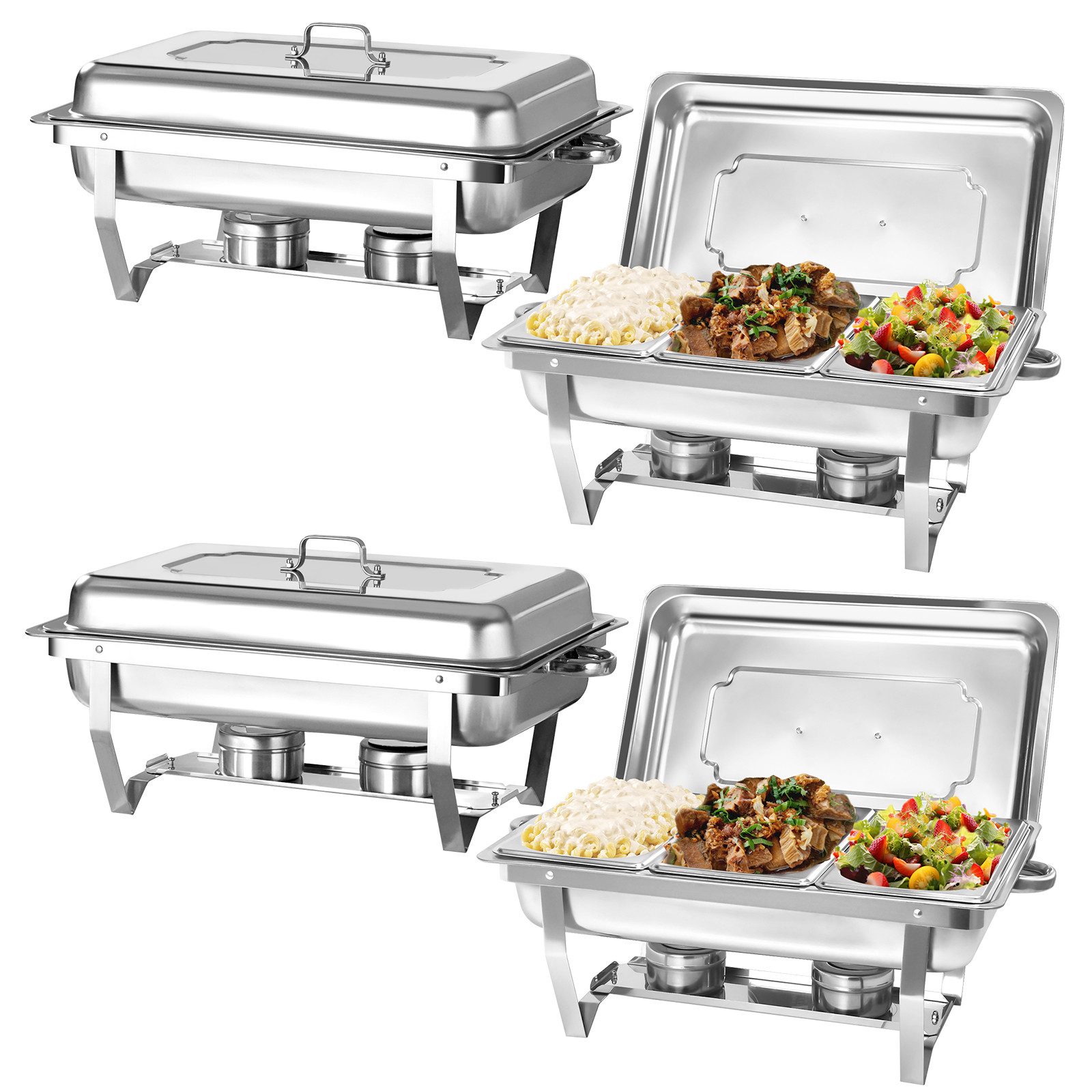 EVGTTI Speisenwärmer Edelstahl Chafing Dish, Warmhaltebehälter, Wärmekasten, Buffetwärmer, (4-tlg., 4 Set 1/3 GN -Behälter), Ideal für Events & Partys