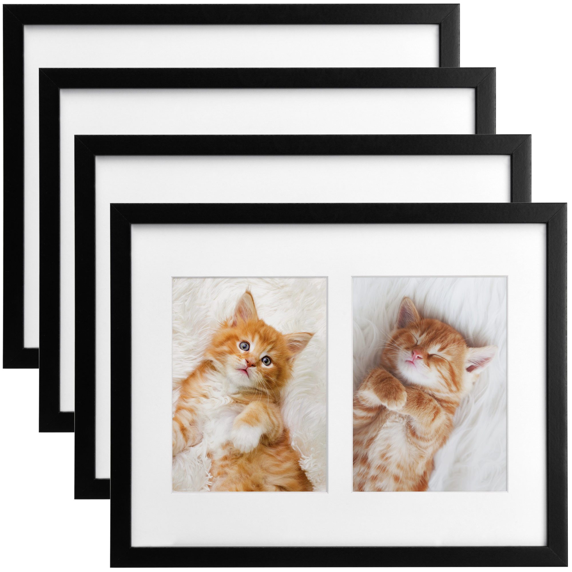 bomoe Bilderrahmen 4x Bilderrahmen Collage für 2 Fotos Galeria, 9x13cm, Schwarz, Kunststoffglas, Metall-Aufhängung & Passepartout Multirahmen Holz