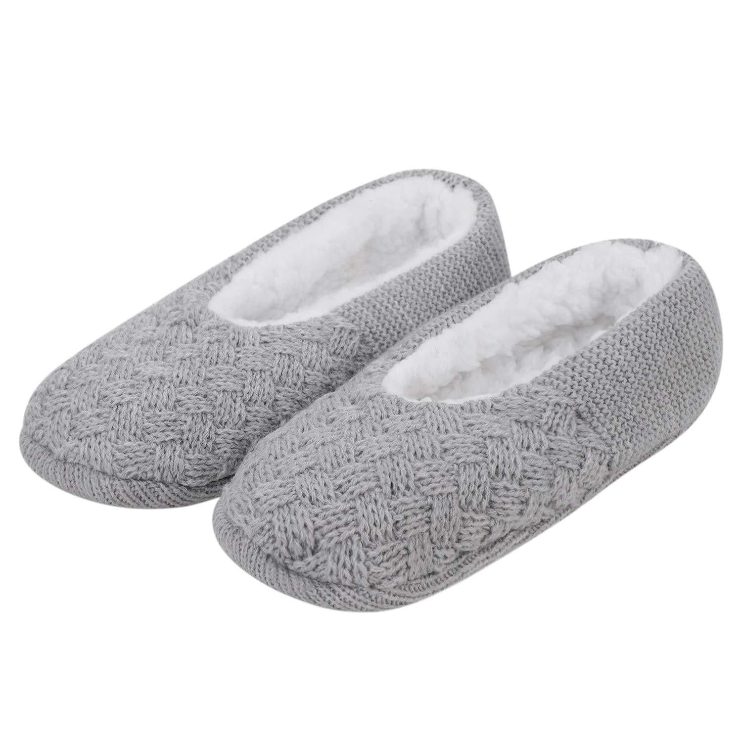 LuxusKollektion Strickhausschuhe Damen Ballerina Winter warm 38/39 Hellgrau Hausstiefel
