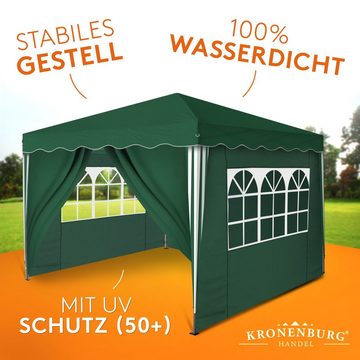 Kronenburg Partyzelt Faltpavillon 3x3m grün, wasserdicht, mit 4 Seitenteilen