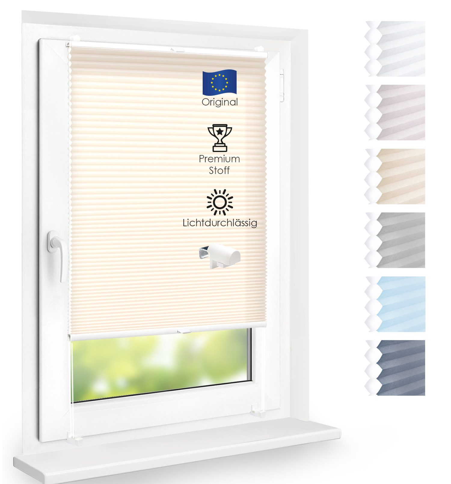 DomDeco Wabenplissee Premium Plissee ohne Bohren, lichtdurchlässig, Sichtschutz, verspannt, blickdicht, Klemmfix, UV-Schutz, modernes Fensterplissee