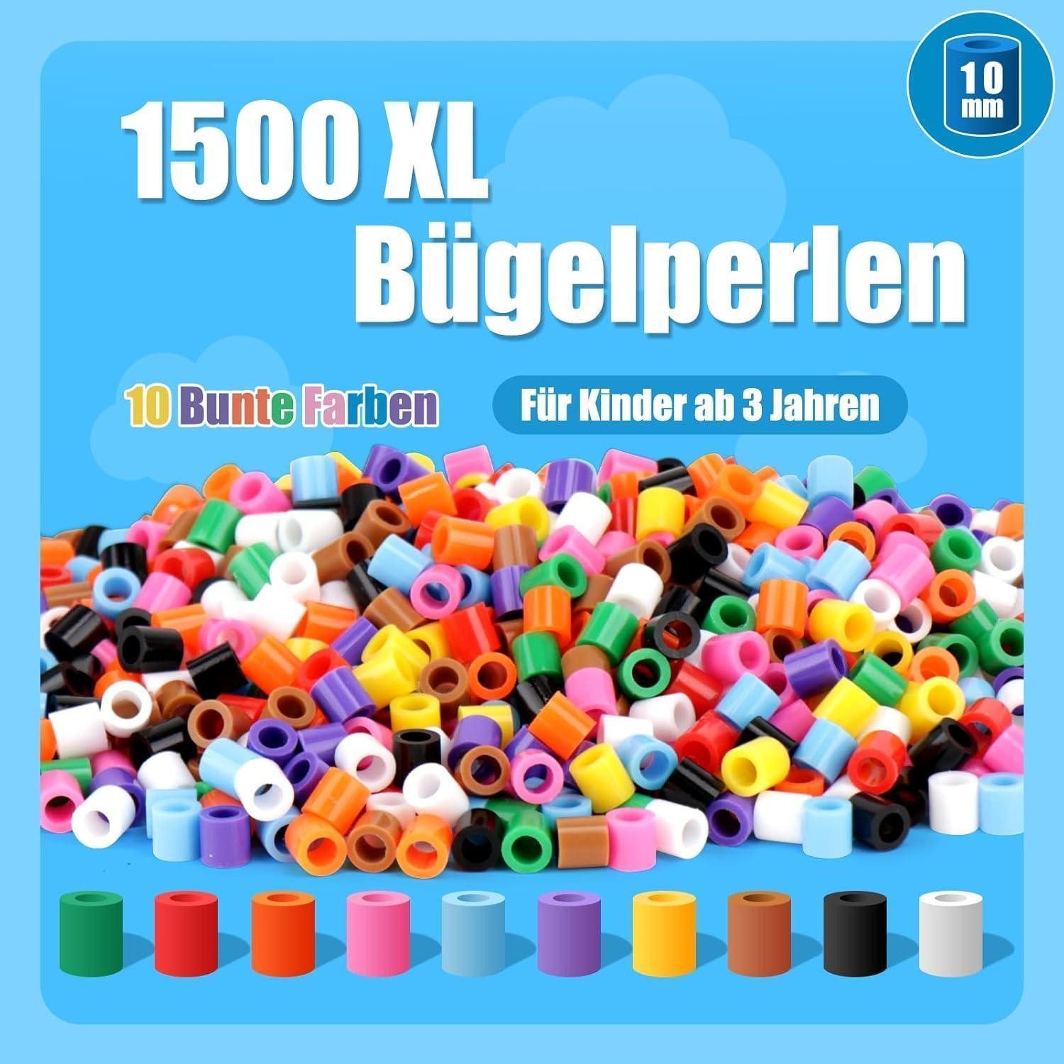 LuxusKollektion Bügelperlen Bügelperlen Steckperlen 10mm 1500 10 Farben 1500 Nachfüllpack