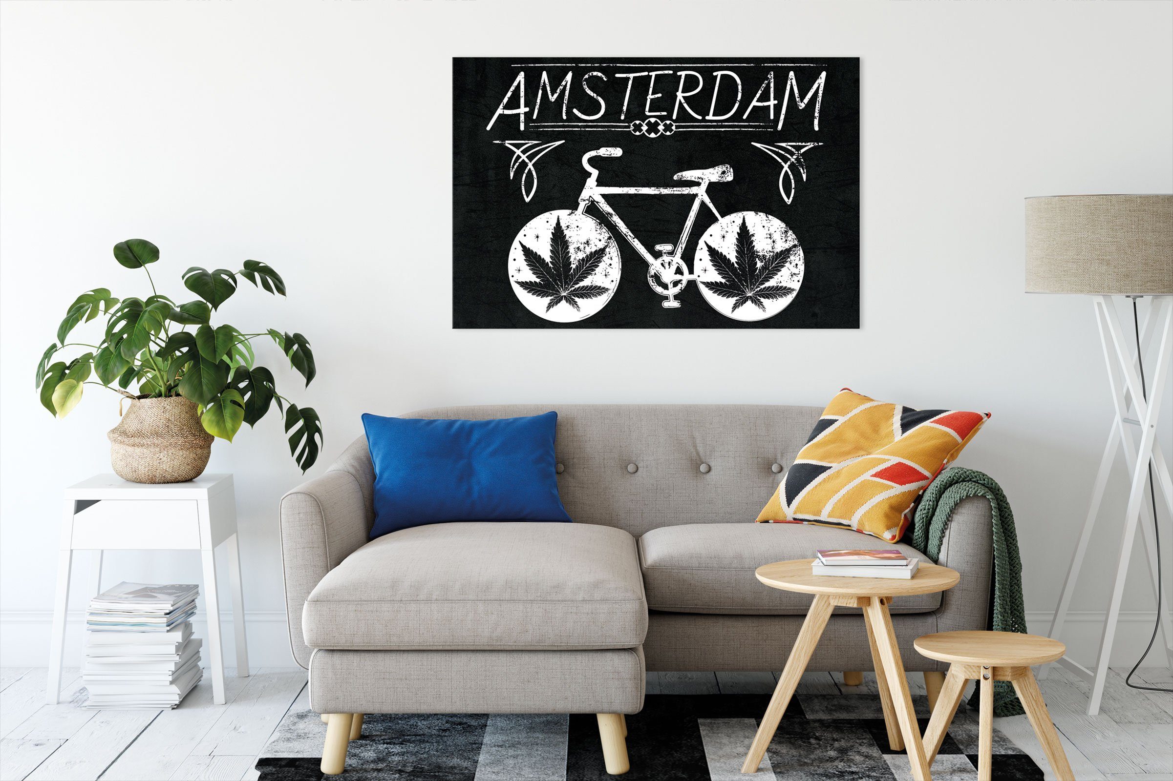 Black (1 Amsterdam bespannt, inkl. Leinwandbild Zackenaufhänger fertig Amsterdam Black, Pixxprint Leinwandbild St),
