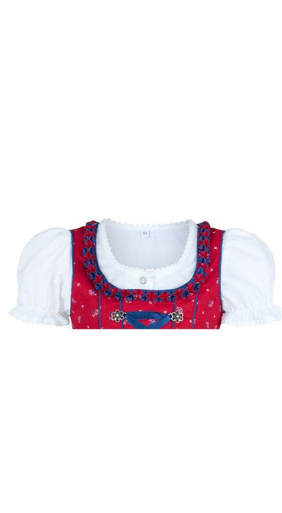 Set in 3-teilig von Kinder teiliges Original Stil Nübler Nübler 3 Schürze, aus Bluse und Emilia Dirndl Dirndl, Rot-Blau Tracht bayerischen im Kinderdirndl