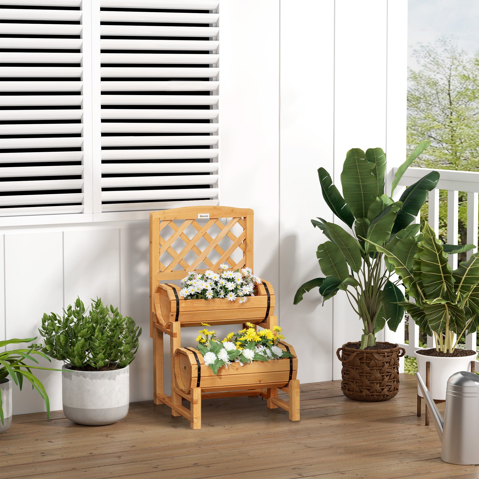 CHICFURN Hochbeet 45x45x80cm in Gelb aus Holz mit Rankhilfe (1 St., Rustikaler Blumenkasten & Gemüsebeet für Garten), Für Terrasse & Balkon, ideal für Kletterpflanzen