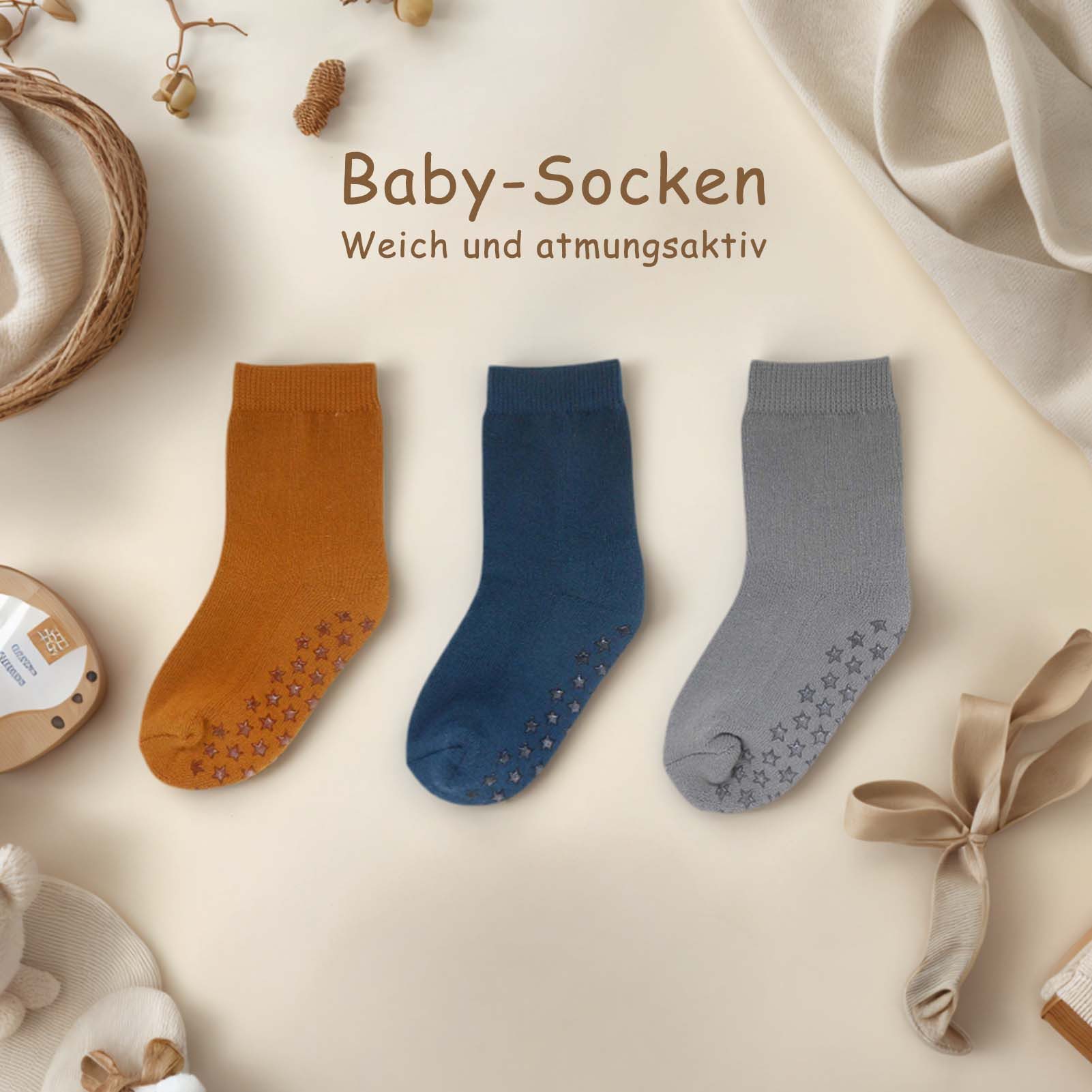 Yalion Langsocken Weiche Kinder Antiruschsocken Halbplüsch (3-Paar) Elastisch