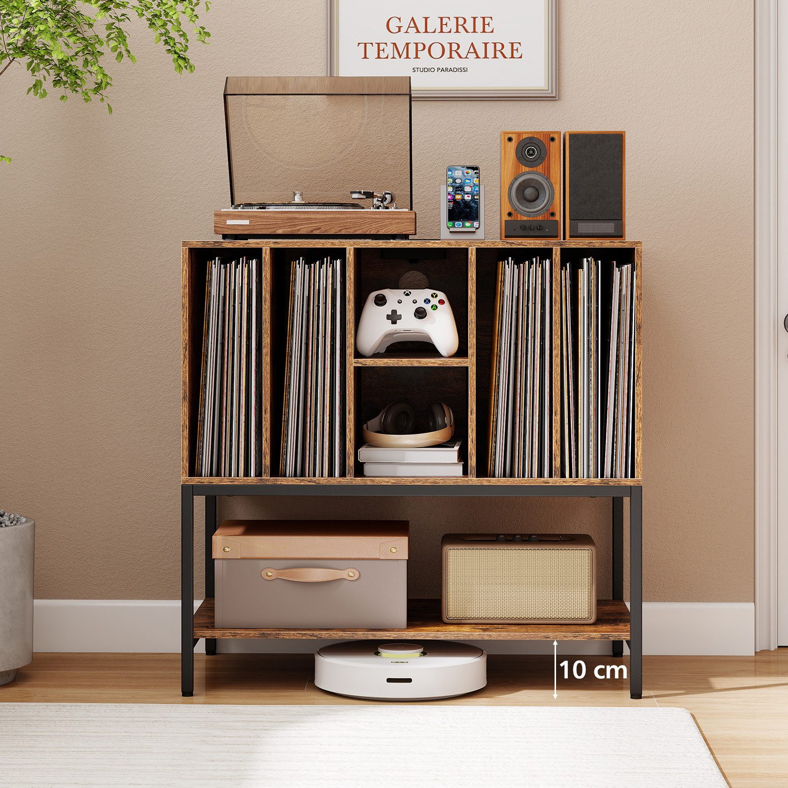 KOMFOTTEU Nachttisch, Plattenspielerständer mit Ladestation & offenes Regal günstig online kaufen