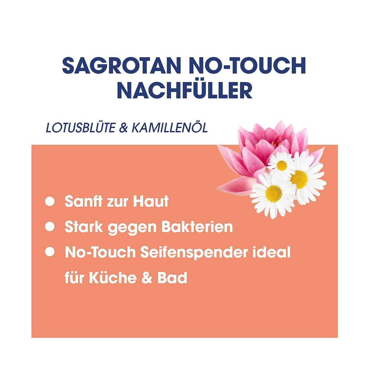 SAGROTAN Flüssigseife Kamille Hydra Care, 2x 250 ml Nachfüller für No-Touch