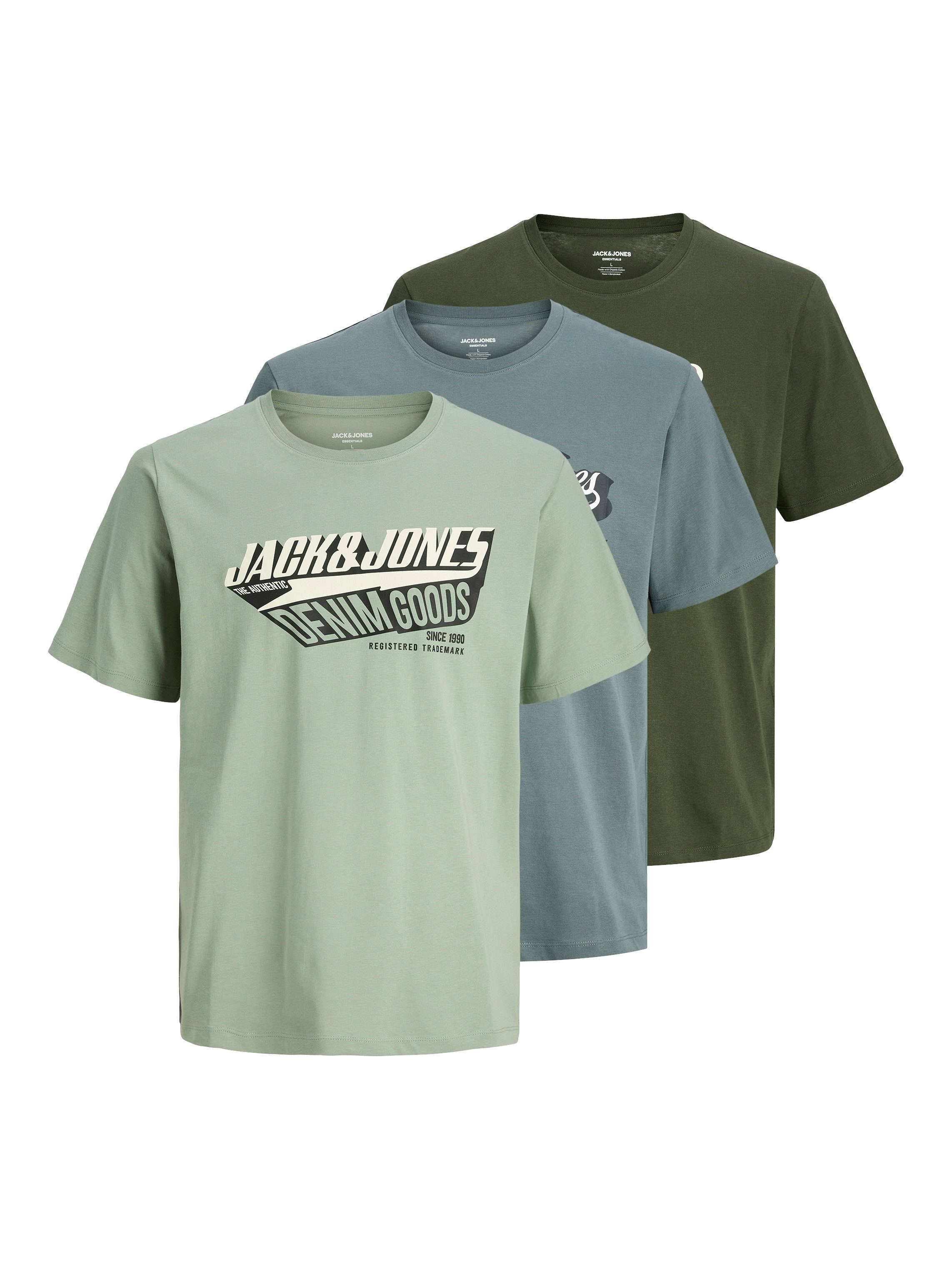 Jack & Jones PlusSize T-Shirt JJELOGO TEE SS 2 COL AW25 3PK MP PLS (Packung günstig online kaufen