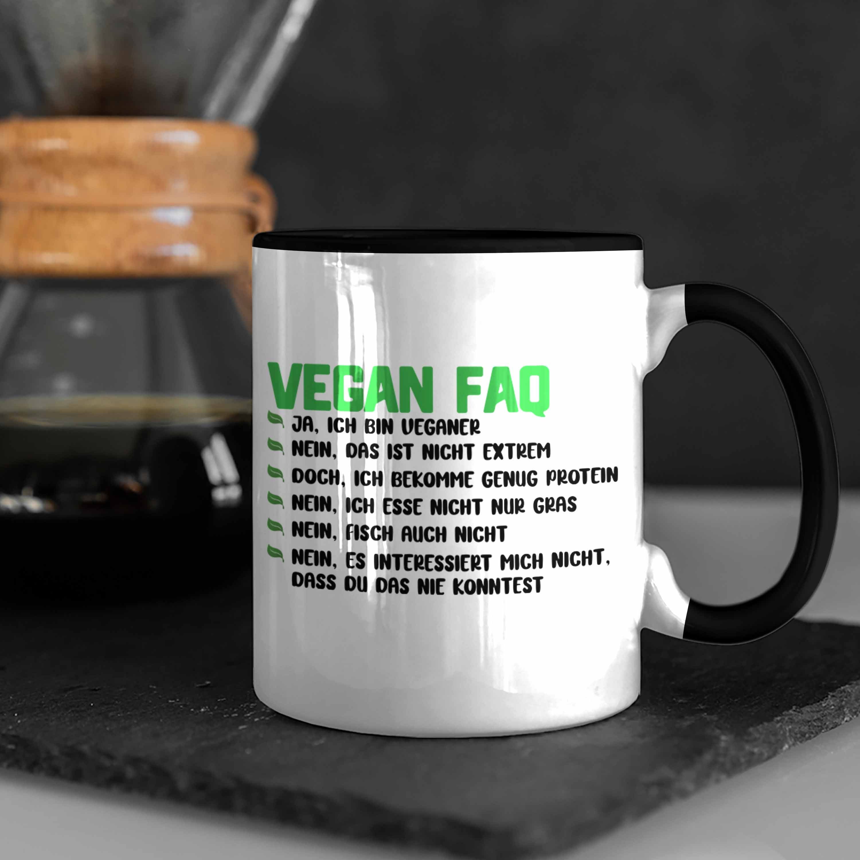Vegane Tasse Spruch Lustiger Vegan Lebensweise FAQ Geschenk Trendation - Schwarz Tasse Veganer Trendation Geschenkidee