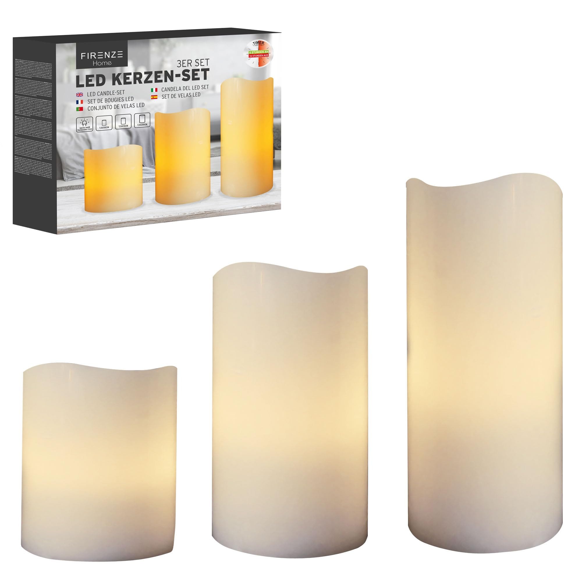 CEPEWA Outdoorkerze 3er Set LED Echtwachskerzen "Outdoor" (3 Kerzen, 3 LED Kerzen in Echtwachs-Optik)