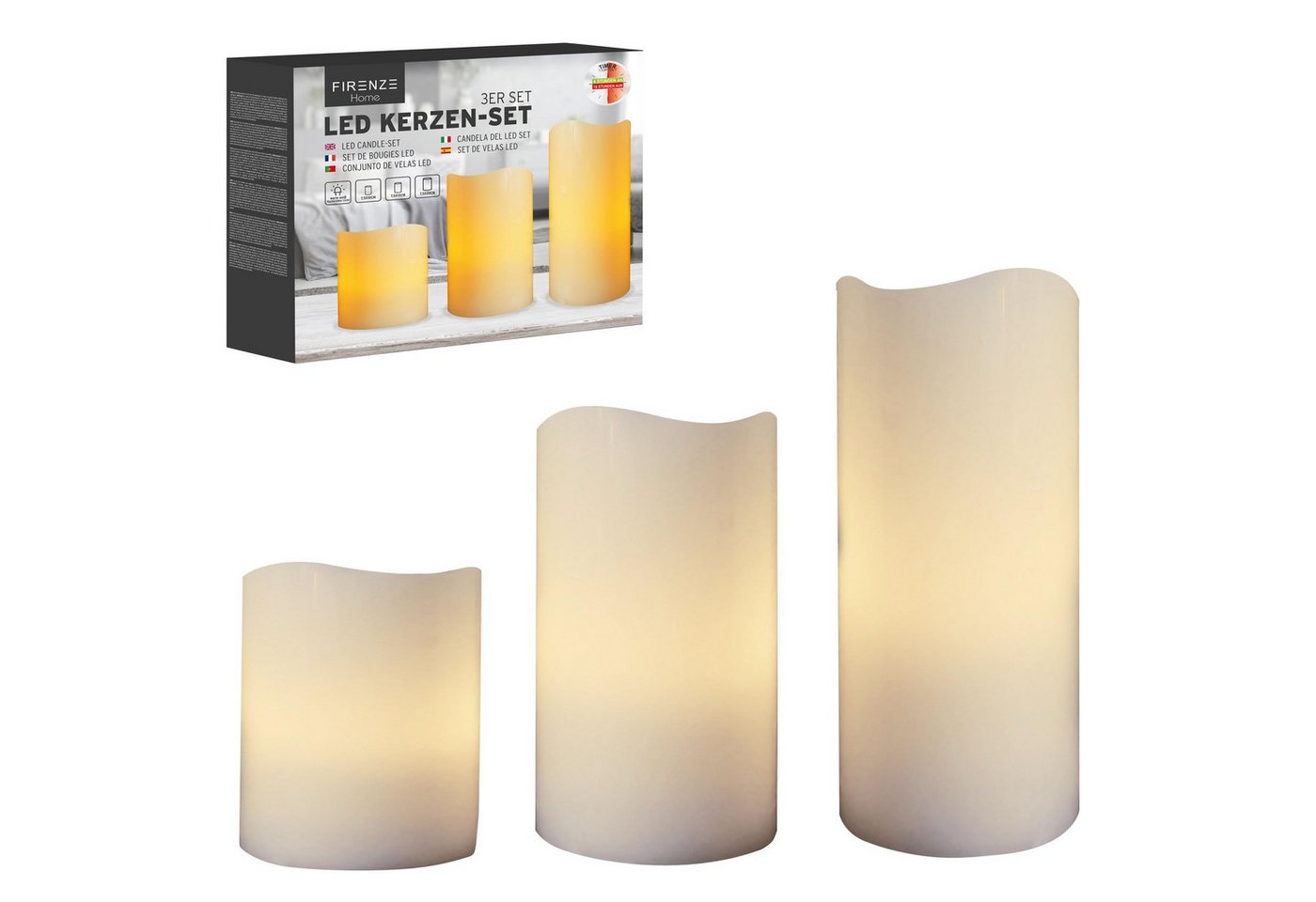 CEPEWA LED-Kerze 3er Set LED Echtwachskerzen "Outdoor" (3 Kerzen, 3 LED Kerzen in Echtwachs-Optik)