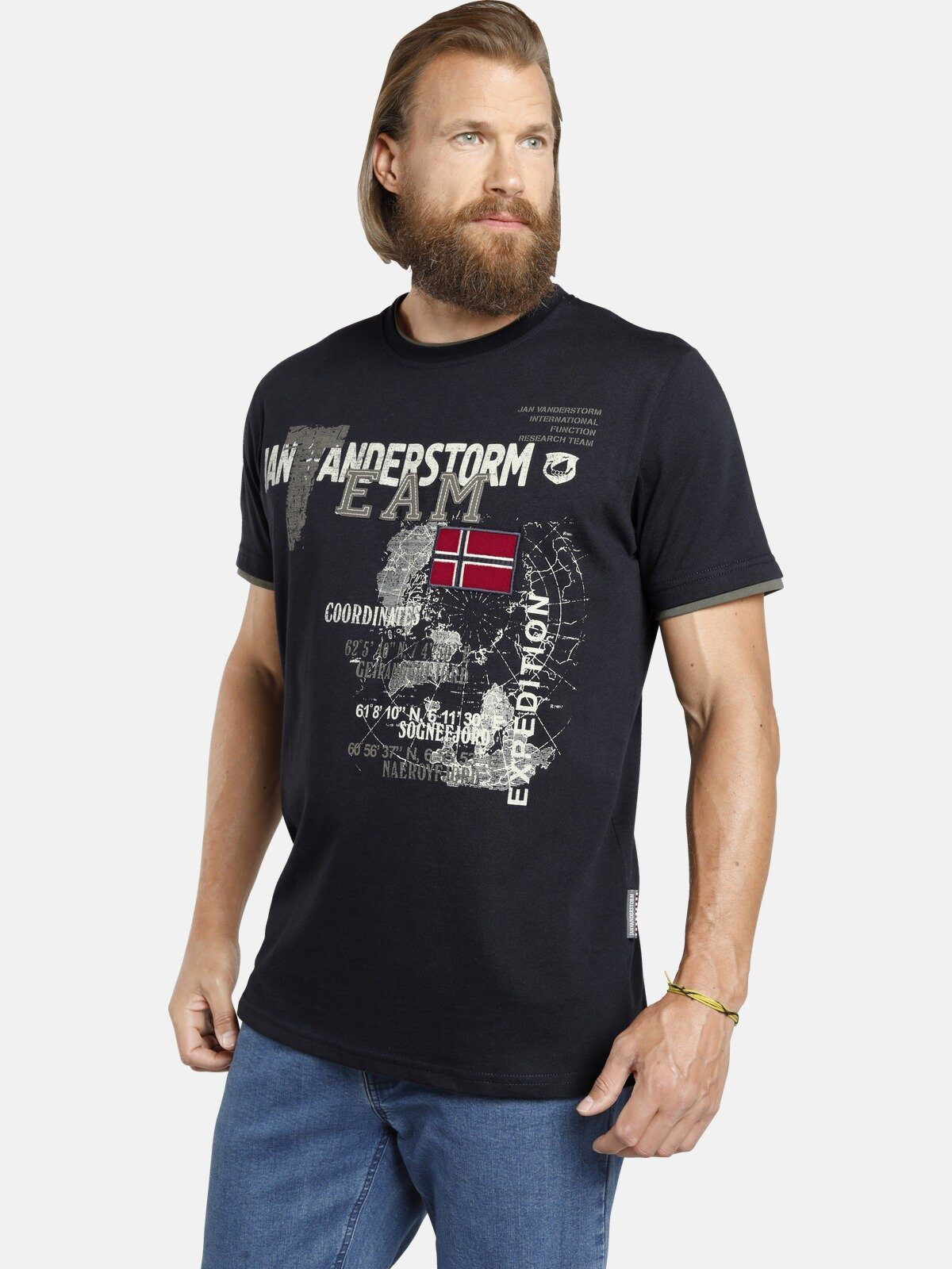 Jan Vanderstorm T-Shirt SÖLVE aus robustem Baumwolljersey dunkelblau