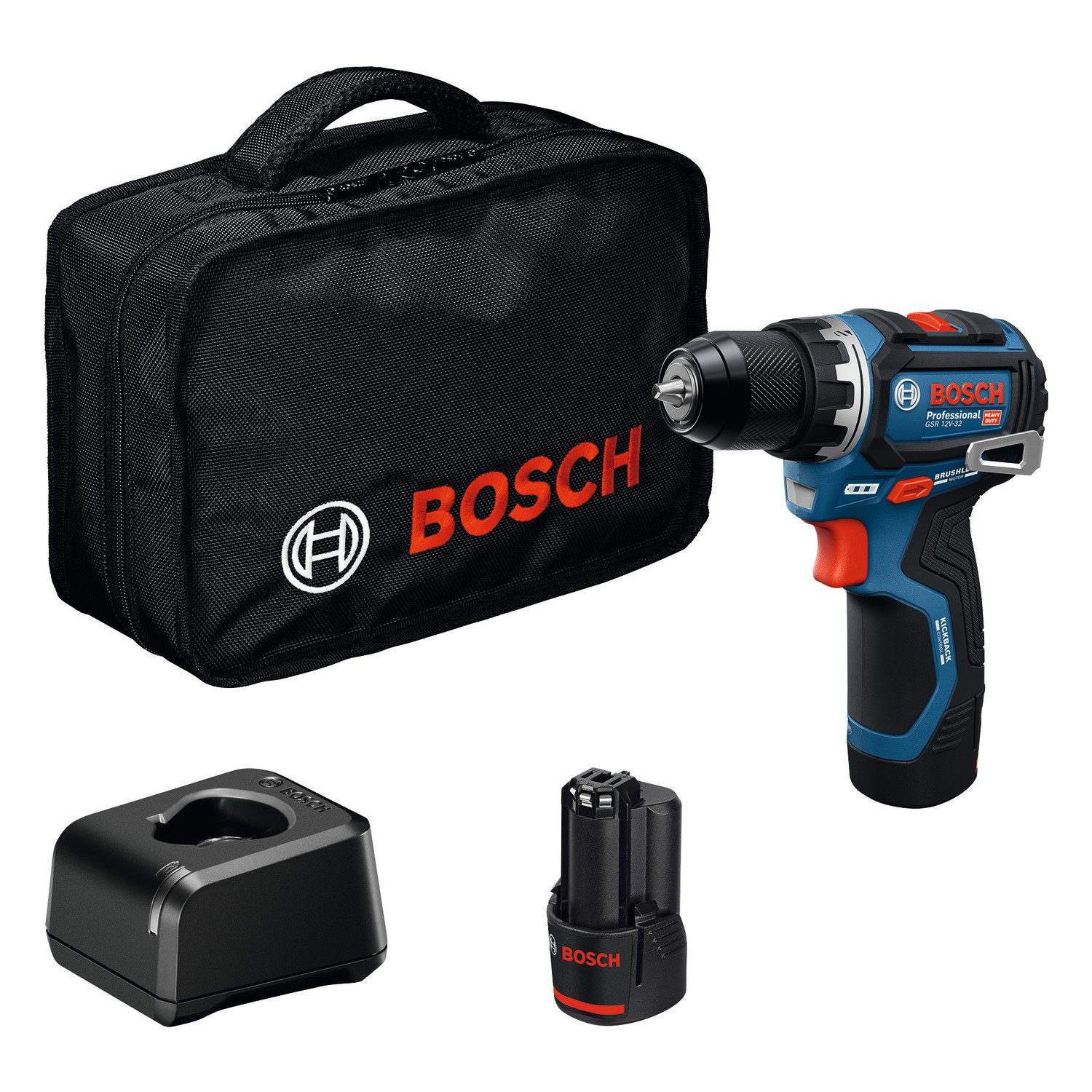 Bosch Professional Akku-Bohrschrauber GSR 12V-32, (Set), inkl. 2 Akkus, Ladegerät und Tasche
