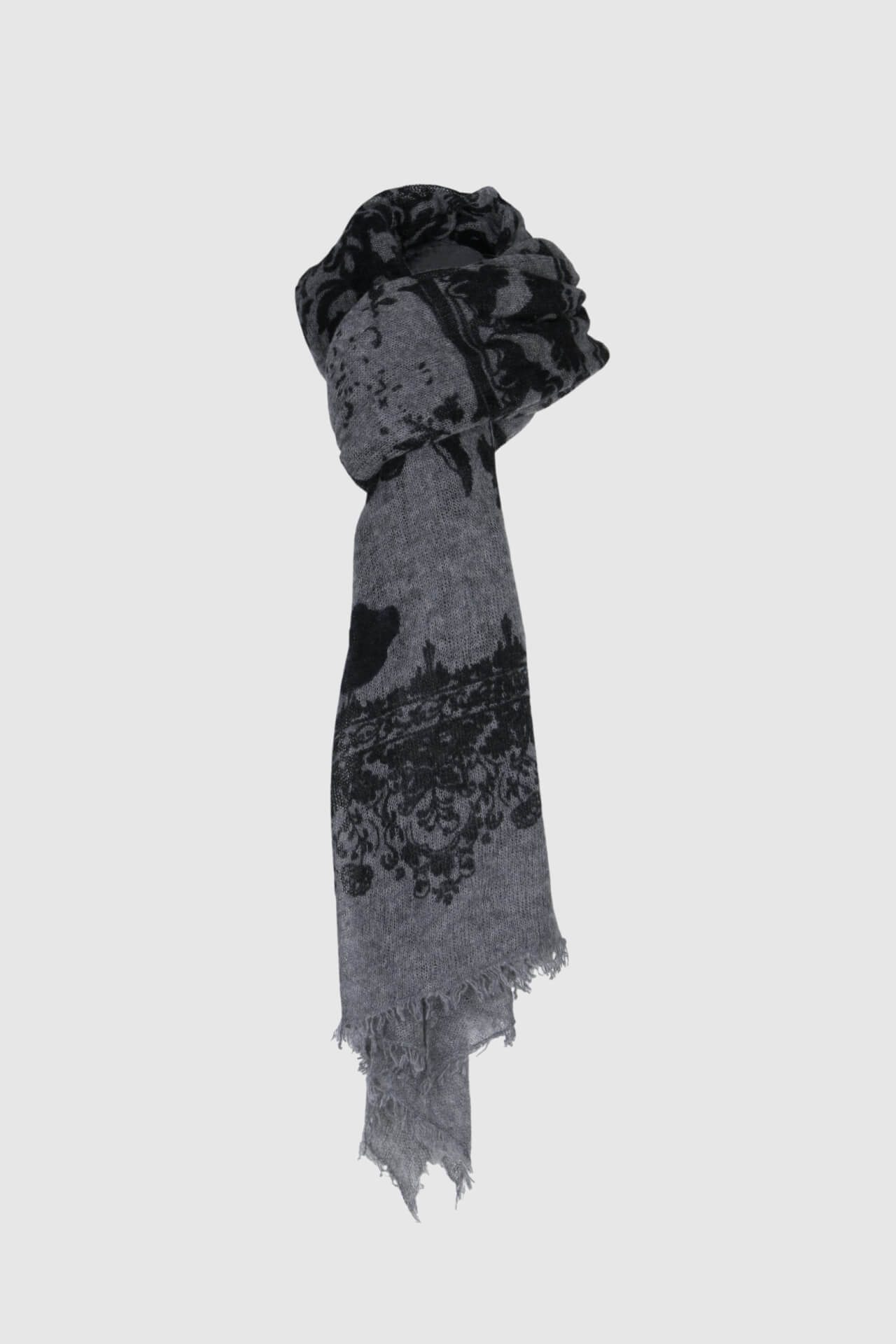 Boscana Kaschmirschal Grauer Schal aus Kaschmir mit schwarzem Muster