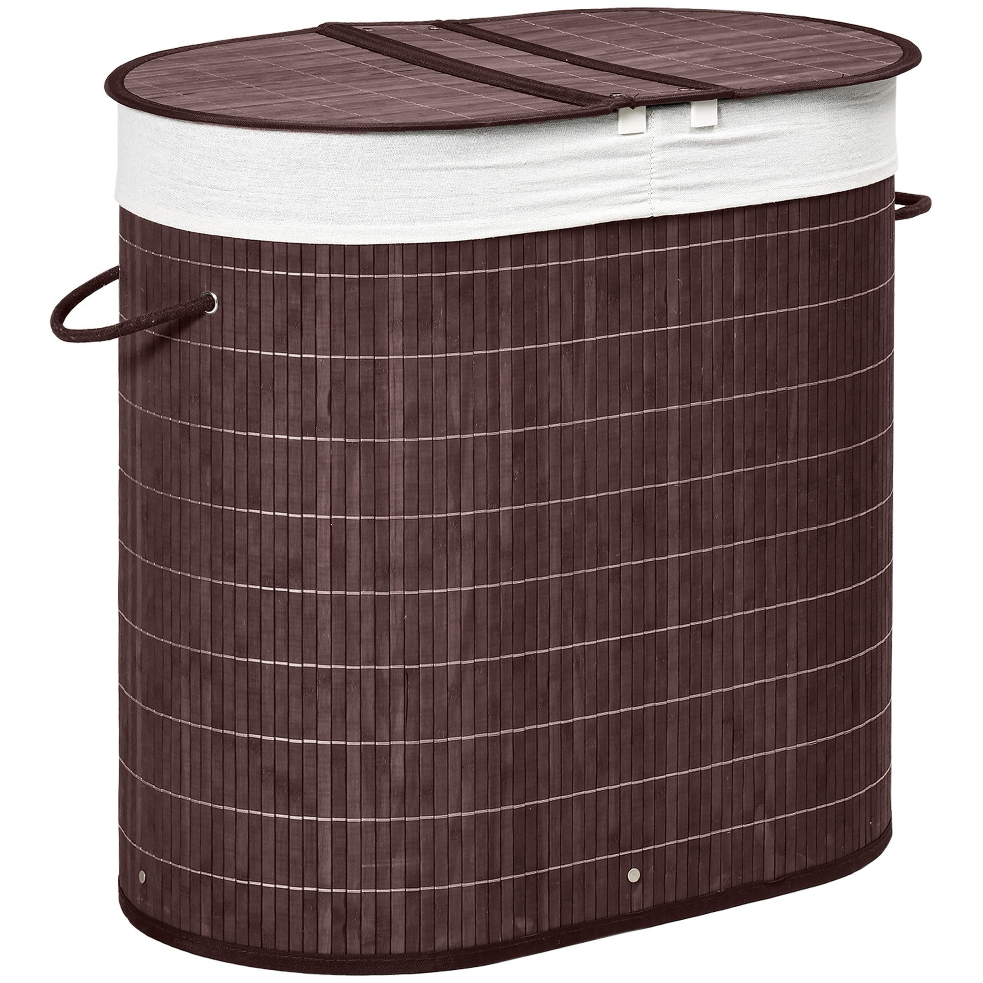 HOMCOM Wäschekorb Laundry Baskets Wäschesortierer mit Deckel, 2 Fächer (Wäschebox, 1 St., Wäschesammler), Bambus, Braun