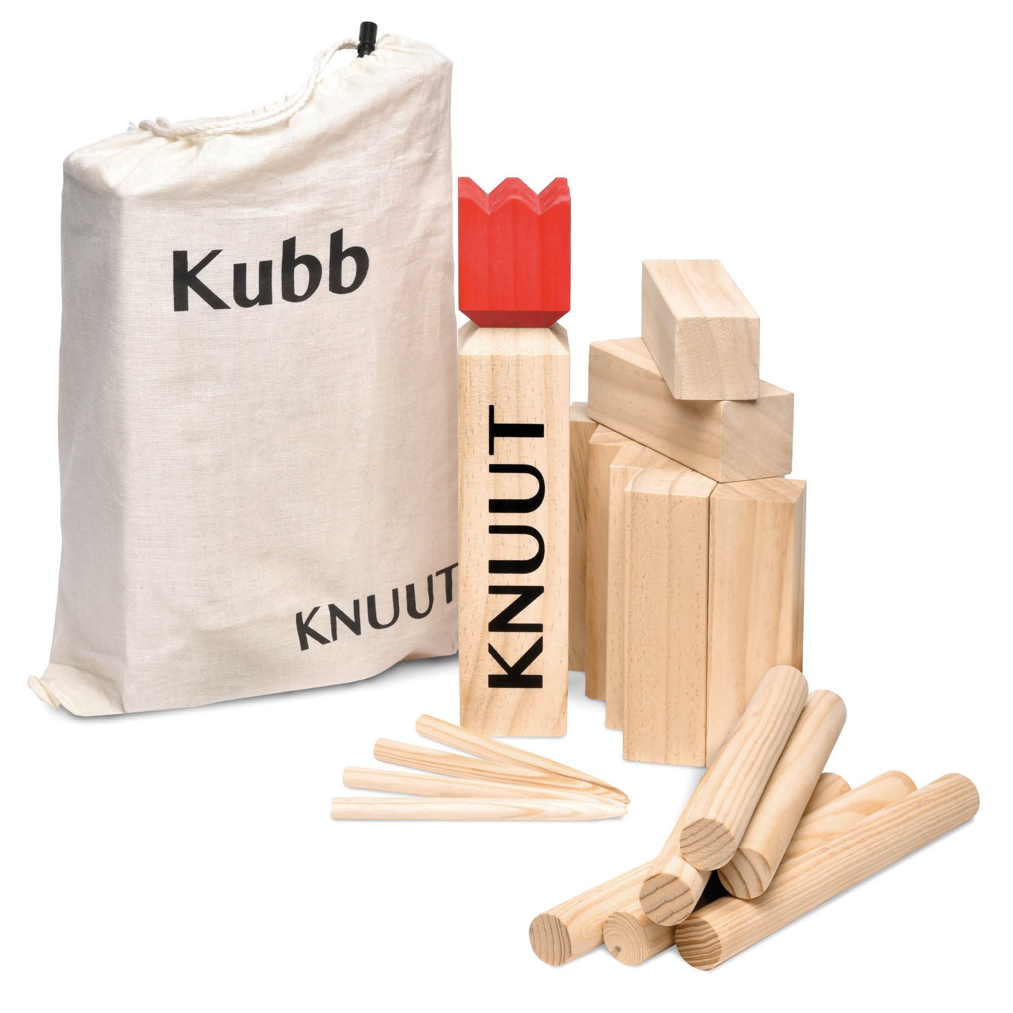 Toyfel Spiel Kubb Outdoor Spiel XXL Knuut mit Stoffbeutel, Original Wikinger Spiel - Schweden Schach - Holz Schwedenschach
