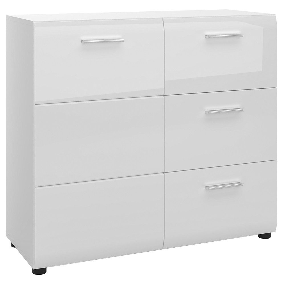 Lomadox Kommode MALABO-129, Anrichte 96 cm breit weiß Hochglanz