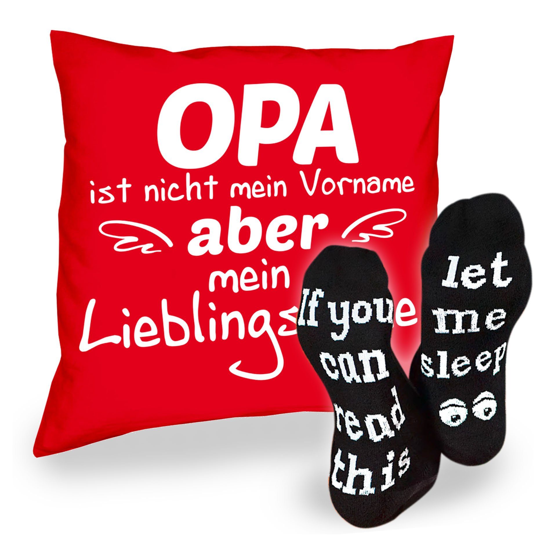 Soreso® Dekokissen Kissen Opa Lieblingsname Sleep, Socken Sprüche Geschenk Geburtstagsgeschenk & rot