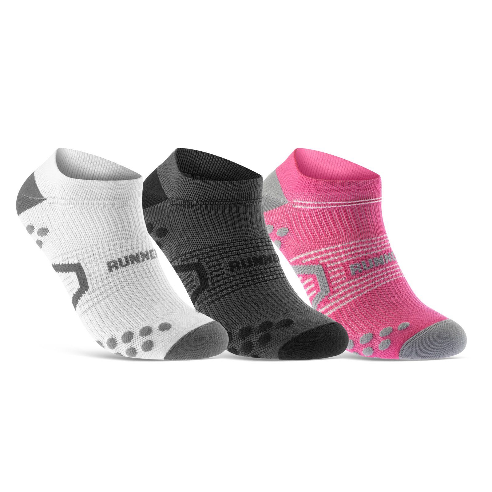 sockenkauf24 Laufsocken low Cut Sportsocken für Herren & Damen Laufsocken kurz (Weiß/Anthrazit/Pink, 3-Paar, 39-42) Atmungsaktive Running Socks 50203P WP