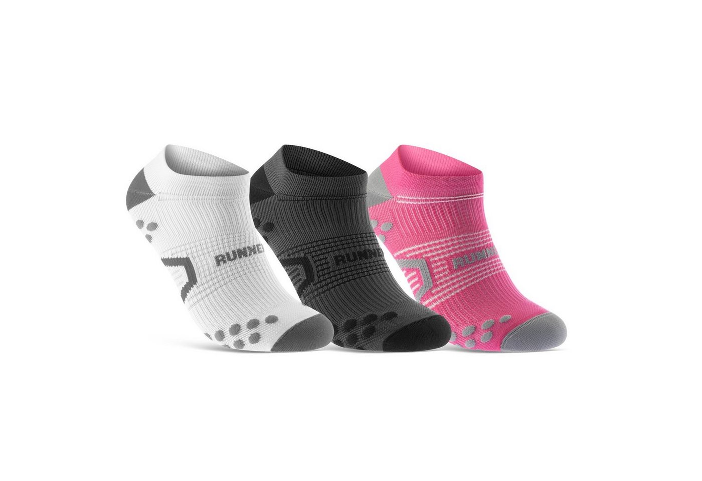 sockenkauf24 Laufsocken low Cut Sportsocken für Herren & Damen Laufsocken kurz (Weiß/Anthrazit/Pink, 3-Paar, 43-46) Atmungsaktive Running Socks 50203P WP