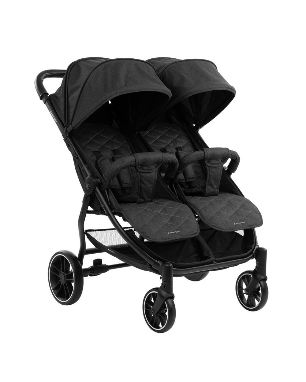 Kikkaboo Geschwisterwagen Zwillingskinderwagen Happy 2, faltbar, Regenschutz, Fußsack, gefedert