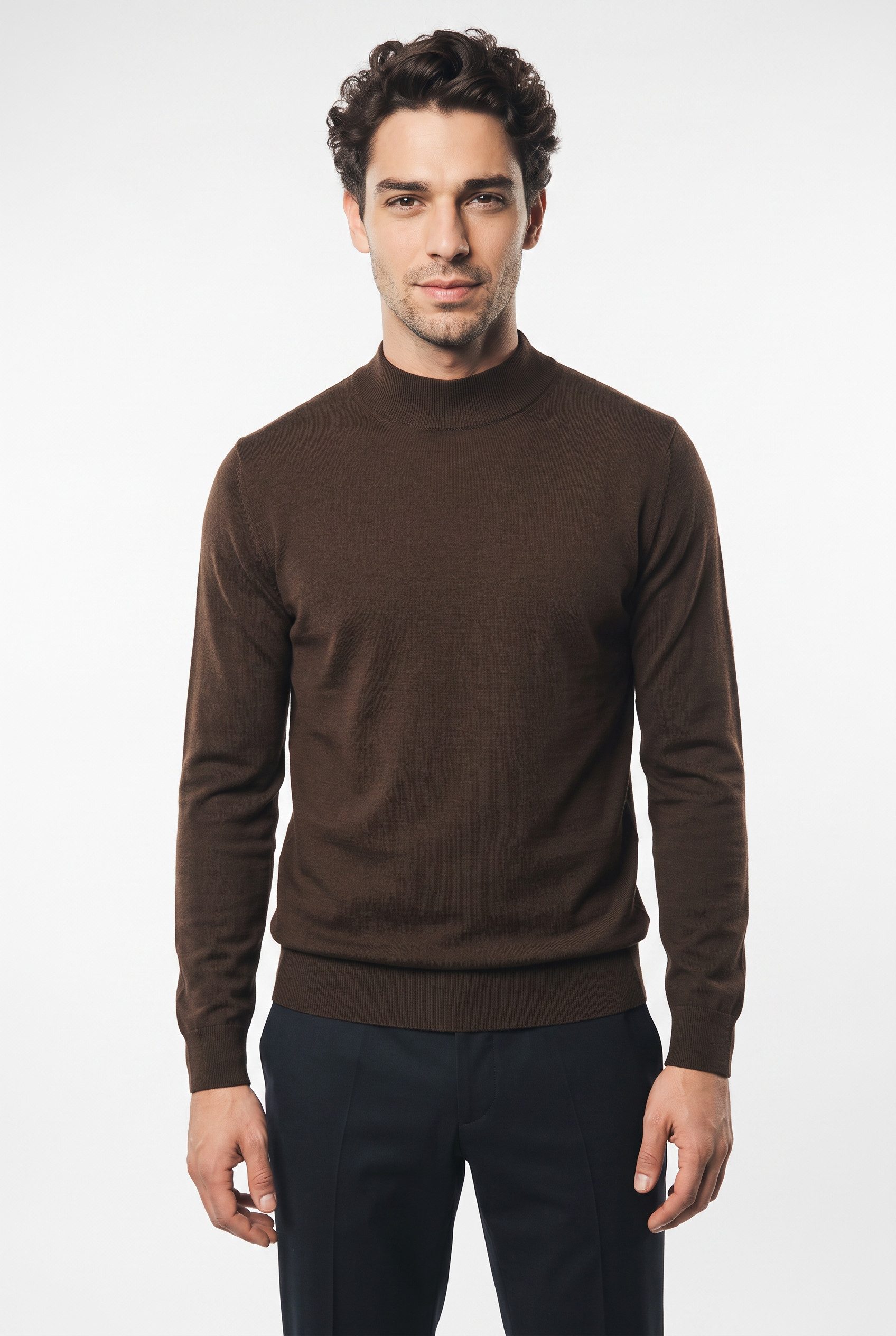 OLYMP Stehkragenpullover Baumwoll-Lyocell-Mix, Regular Fit