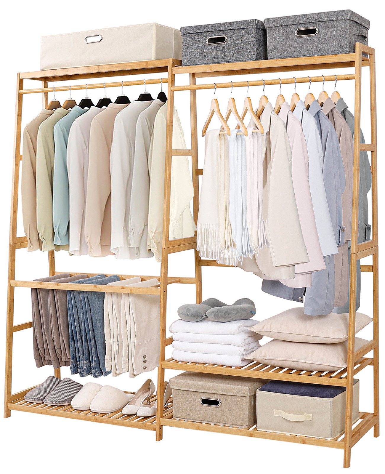 Yorbay Kleiderständer mit Ablage, Garderobenständer aus Bambu Multifunction günstig online kaufen