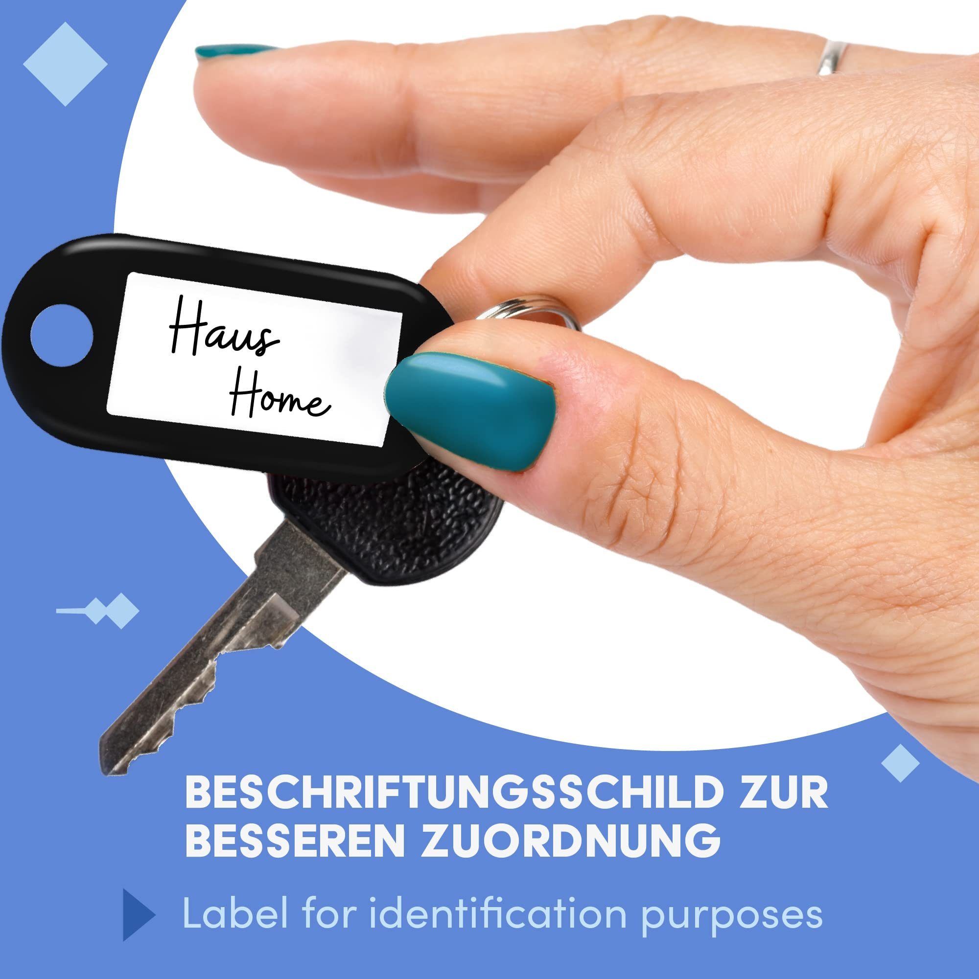 Schlüsselanhänger Etiketten Schlüsselanhänger beschriftbar - mit 20x WINTEX Schwarze Wintex