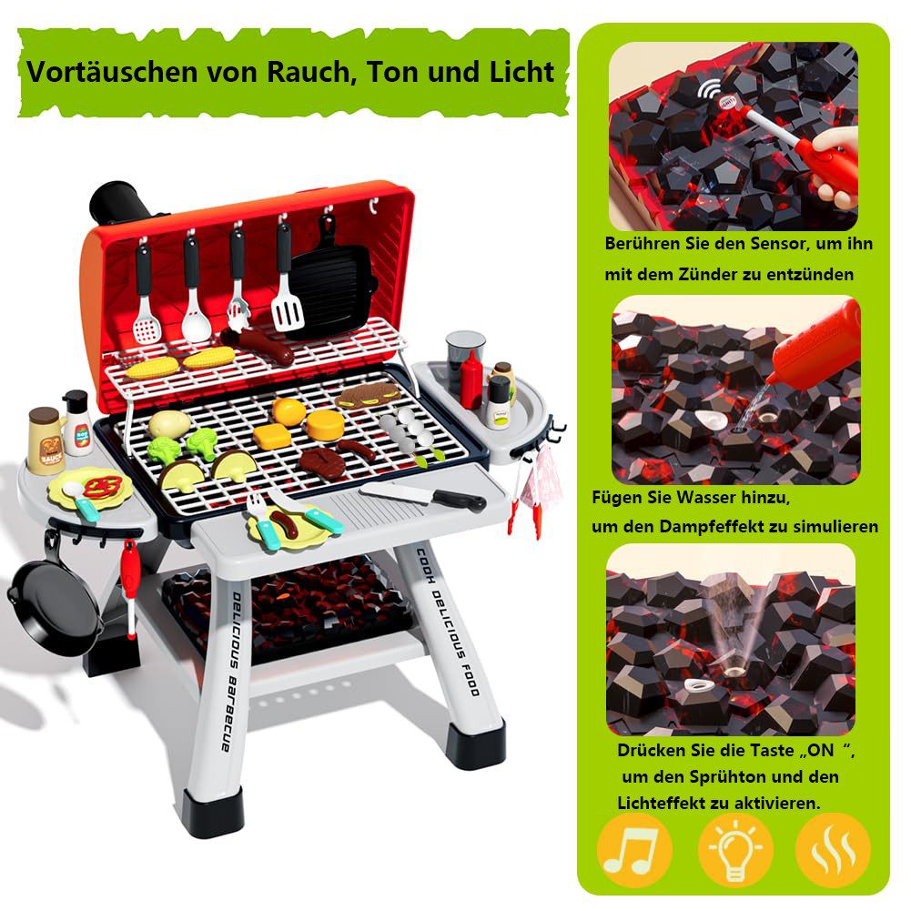 CLTYQ Kinder-Küchenset Kinder-BBQ-Grill-Spielzeugset mit Rauch-, Ton- und L günstig online kaufen