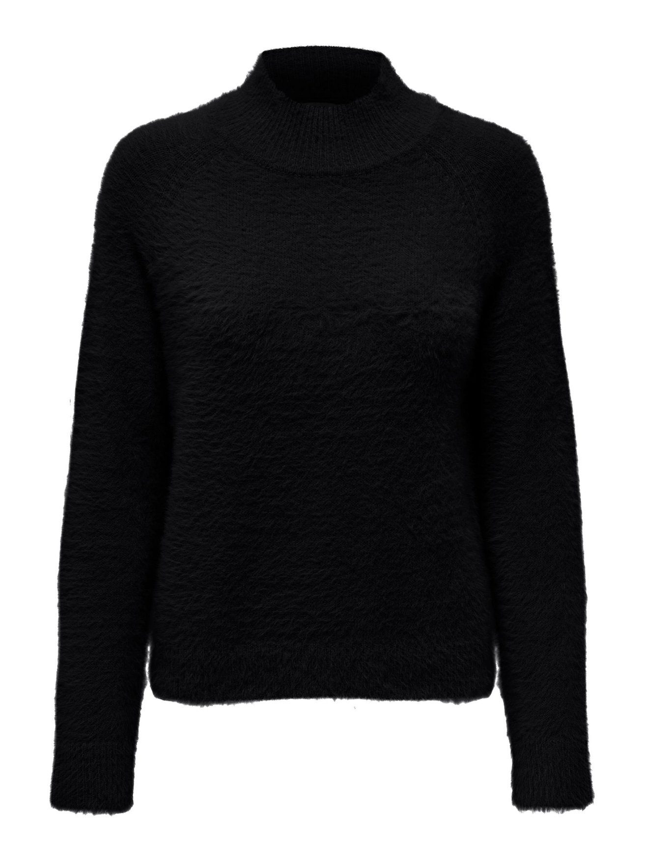 Stehkragen Strickpullover de in JACQUELINE JDYJOLA Sweater YONG Schwarz-2 Gestrickt Flauschiger Pullover 6193