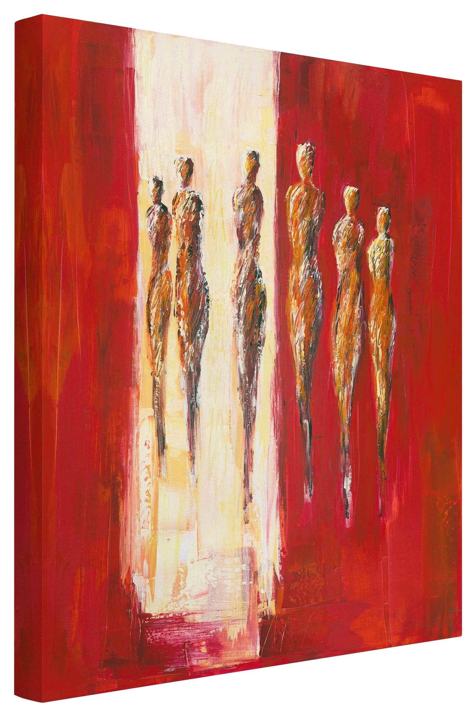 Bilderdepot24 Leinwandbild Kunstdruck Abstrakt Sechs Figuren Rot rot beige Bild auf Leinwand XXL, Wohnzimmer Schlafzimmer Küche Flur Wandbild Kunstkopie Wanddeko Druck