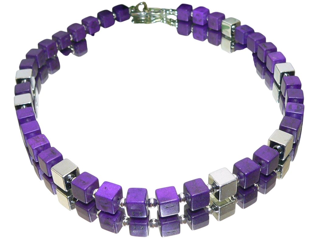 traumschmuck Kette ohne Anhänger 456r Würfelkette Halskette Howlith lila aubergine (Geschenk, Muttertag, Weihnachten, Geburtstag, Valentinstag, incl. Schmuckbox), handgefertigt, Made in Germany