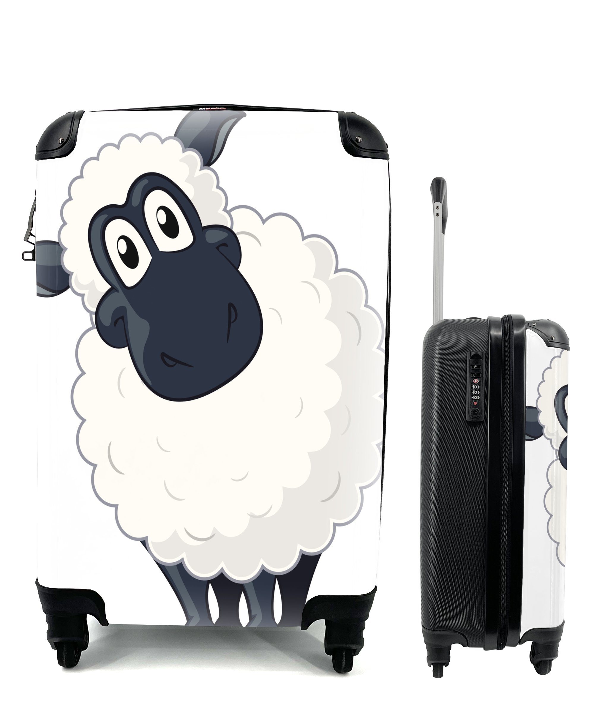 MuchoWow Handgepäckkoffer Eine Illustration eines Schafes auf weißem Hintergrund, 4 Rollen, Reisetasche mit rollen, Handgepäck für Ferien, Trolley, Reisekoffer
