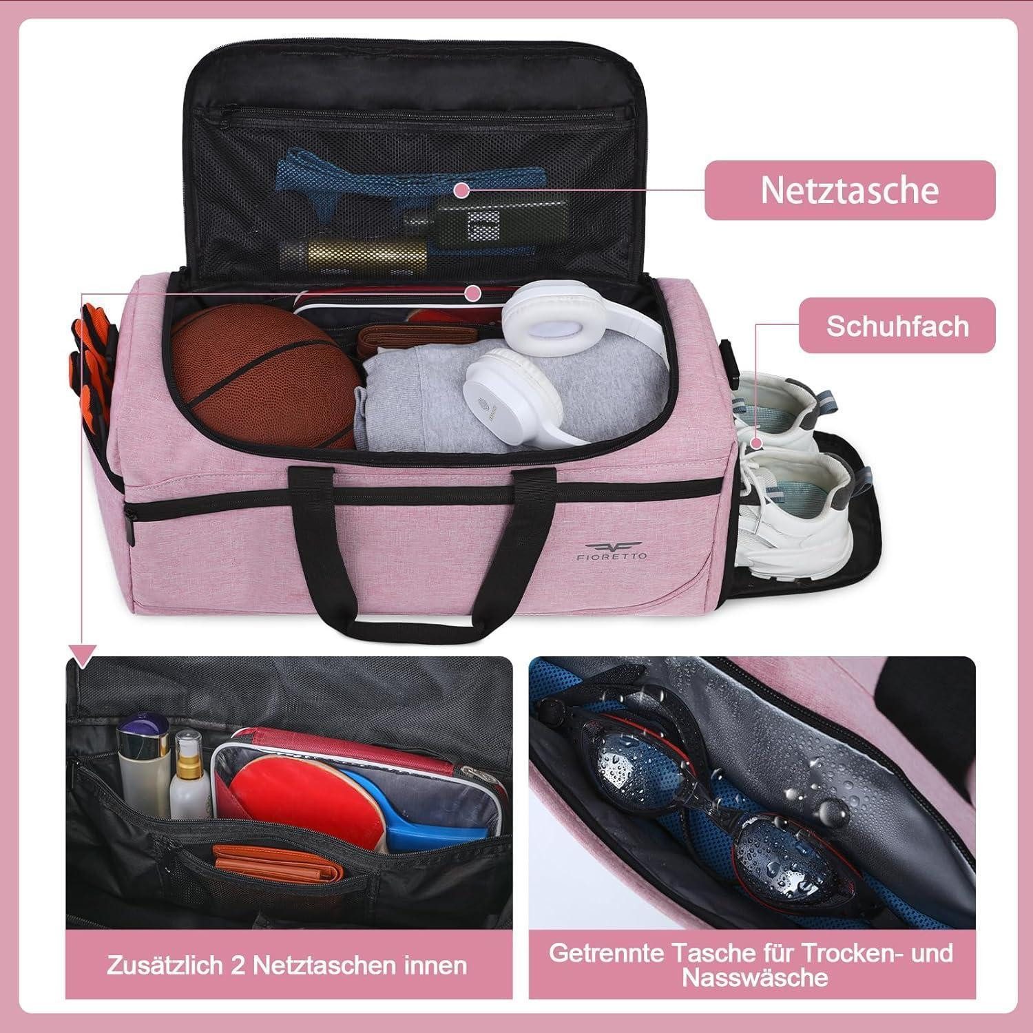 LuxusKollektion Sporttasche Sporttasche 35L Reisetasche Schuhfach Nassfach wasserdicht 35l-rosa
