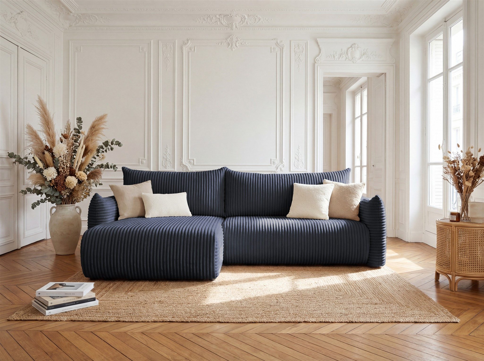 Fun Möbel Ecksofa Schlafsofa MAILAND mit Ottomane in Stoff Tilia, mit Bettkasten, Ottomane Links oder Rechts
